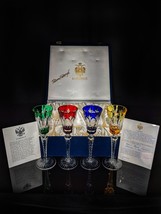 Faberge Palais Crystal Colored Flute Glasses Set of 4 Signed by Tatiana Faberge