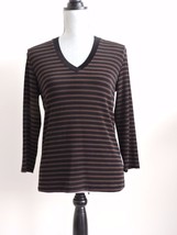 Chicos Travelers Shirt Brown Black Stripe Pullover Top Chico’s Size 0 Womens 4 S - £19.66 GBP