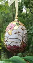 Vtg Love Birds Enamel Cloisonne Egg Ornament Pnk Florals Grn Aqua Leaves Gld Wht - £23.49 GBP