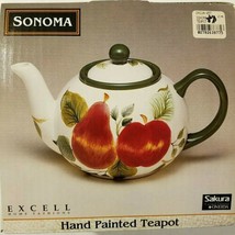 Sakura Sonoma 6 cup Teapot w/ Fruit Motif Apple Pear Plum Handpainted NEW IN BOX - £29.59 GBP