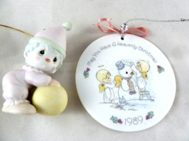 Precious Moments "Clown" with ball 12238/C + Porcelain disk w Snowman ornaments - £11.86 GBP