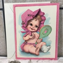 Vintage 50’s Jumbo 9.5” Greeting Card Get Well Soon Baby Girl In Bonnet W/Mirror - £11.69 GBP