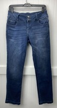 Kancan Midrise Straight Leg Sz 7/27 Stretch Denim Jeans Dark Wash Distress *Flaw - £13.83 GBP