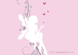 Fairy on Scrollwork with Butterflies Vinyl Wall Art - $19.95
