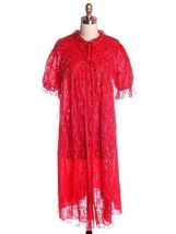 Vintage Robe Cherry Red  Silver Lace Nylon Chiffon  Bust 40 1950s - $38.16