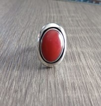 Handmade 925 Sterling Silver Oval Redstone Ring SZ 6.5 Free Shipping - £29.72 GBP