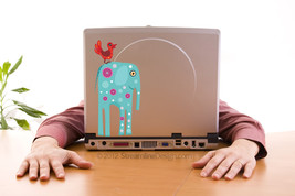 Big Blue Elephant with Bird Vinyl Laptop Art - £4.74 GBP