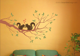 Squirrels In Love on Tree Branch Vinyl Wall Graphic Decor - $26.95