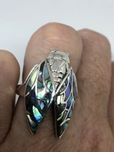 Vintage Abalone Cicada Deco Ring 925 Sterling Silver - £97.31 GBP