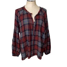 Zara Red Blue Plaid Long Sleeve Flannel Peasant Blouse Size XL - $22.23