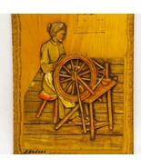 Vintage 3D Canadian Art Wood Carving Sculpture Lady Spinning Wheel H. Na... - £47.60 GBP