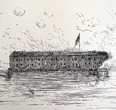 Fort Sumter Bombarded War Scene 1882 Victorian Military Art DWAA8 - $19.99