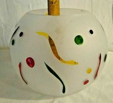 Teleflora Gift Circle Frosted Glass  Bowl Hand Painted Confetti 41/2&quot; H w/Holder - $8.95