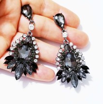 Gray Chandelier Earrings, Rhinestone Prom Jewelry, Austrian Crystal Pageant Earr - £27.48 GBP
