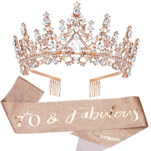 TOBATOBA 70Th Birthday Decorations for Women, Rose Gold Birthday Crown 70 &amp; Fabu - £16.22 GBP