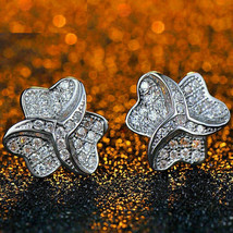 2Ct Diamond Cut Cluster Flower Engagement Stud Earrings 14K White Gold Finish - £89.90 GBP
