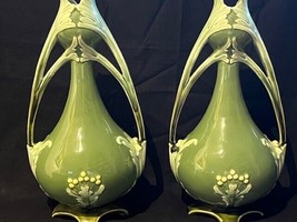 Antique rare art nouveau polychroom porcelain Vases, marked - £132.99 GBP