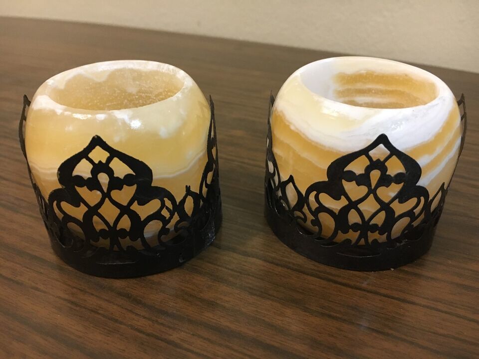 Primary image for 2x Alabaster Natural Crystal rock tea light candle holder 2.4" FREE Shipping