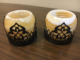 2x Alabaster Natural Crystal rock tea light candle holder 2.4&quot; FREE Shipping - £44.23 GBP