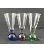 Set Of 3 Cordial Shot Glasses, Bubble Ball Bases, Colored Glass Barware ... - £13.98 GBP