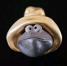 Vintage Silver Gold Tone Frog Face Wearing Hat Toad Pin Brooch 2.25x2.25 - £17.35 GBP