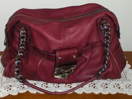 B. Makowsky Satchel Cranberry Leather Shoulder Purse Tote Bag Handbag  - £28.68 GBP