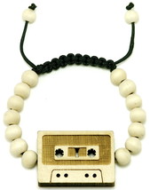 Cassette Bracelet New Natural Good Wood Style Adjustable Macrame 10mm Beads  - £10.22 GBP