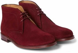 Men&#39;s Burgundy Color Chukka Suede Real Leather Derby Ankle Lace Up Boots US 7-16 - £123.49 GBP