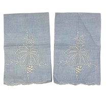 Vintage Set of 2 Blue Embroidered Cotton Tea Towels - $184.53 MXN