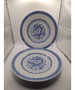 2 Asian Style Plate Rice Grain Blue Dragon Made in China Salad Plate 8 Inch - £28.55 GBP