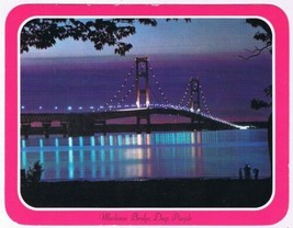 Postcard Mackinac Bridge At Night Michigan 5 1/4 x 6 3/4 - £3.15 GBP