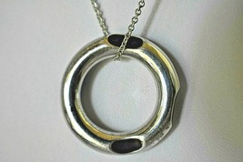 Tiffany &amp; Co Gehry Ebony Wood Inlay Round Sterling Silver Pendant Neckla... - $284.99
