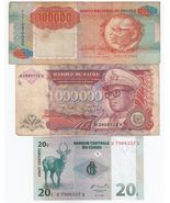 Congo, Angola, Zaire, Conjunto De 3 Billetes, Todos Diferentes - $12.83
