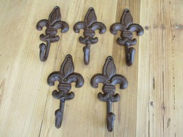 5 LARGE Cast Iron Fleur De Lis Coat Hooks Hook Hall Tree Hat Dog Leash F... - €20,11 EUR