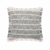 20&quot; X 20&quot; Gray White And Pink 100% Cotton Striped Zippered Pillow - £42.41 GBP