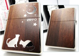 Cat And Moon Star Brown Japan Zippo Oil Lighter MIB - £41.10 GBP