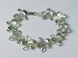 AMETHYST and STERLING FLORAL BRACELET - High End - 7 inches long - $135.00