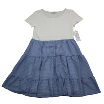 Everlily Dress Womens M White Top Blue Stripe Tiered Bottom Midi NWT  - $25.72
