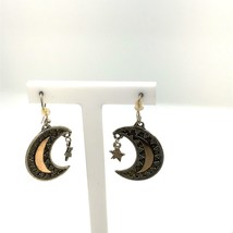 Vintage Signed Sterling Boho Whimsical Crescent Moon Star Dangle Hook Earrings - £31.24 GBP