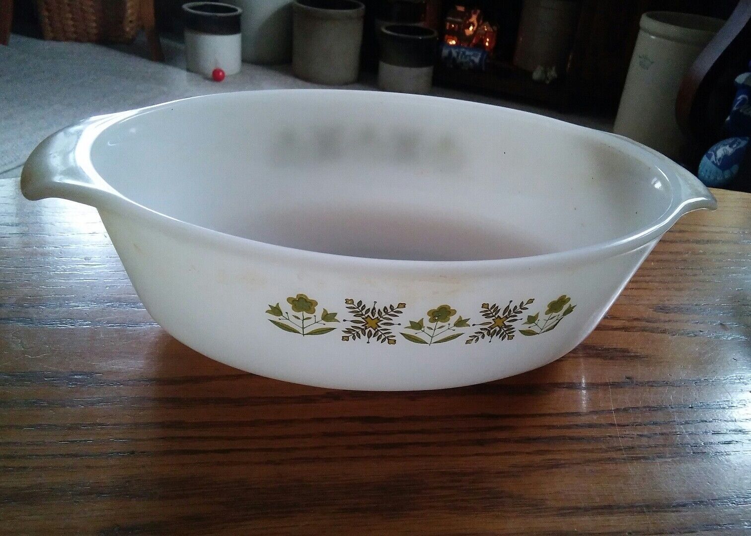 000 VTG Anchor Hocking FIre King Green Meadow FLowers 1.5 Quart Casserol... - $19.99