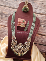 Indischer Bollywood Stil Vergoldet Cz Kundan Halskette Anhänger Grün Schmuck Set - £186.75 GBP