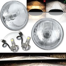 5-3/4&quot; Stock Glass Headlight 6k LED H4 Light Lamp Bulb High Beam Headlamp Pair - £78.53 GBP