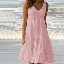  causual o neck sleeveless ruffles mini dress boho solid beach sundress oversized loose thumb200