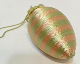 Vintage Handmade Easter Egg Ornament Pink and Green 3.5 Inches Fabric Styrofoam - £9.91 GBP