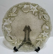 Elegant Seashell Glass Serving Plate Gold Color Accent Textured Underside 10.5&#39;&#39; - £22.15 GBP