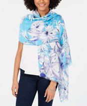 INC International Concepts Womens Sketched Flowers Pashmina Shawl One Size Blue - £17.92 GBP