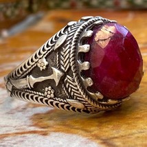 925 sterling Silver men&#39;s ring Natural unheated red ruby silver ring خاتم ياقوت - £43.52 GBP