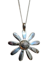 Daisy Flower Necklace Pendant Large 20&quot; Chain 925 Silver Ethnic Boho Boxed Gift - £29.78 GBP