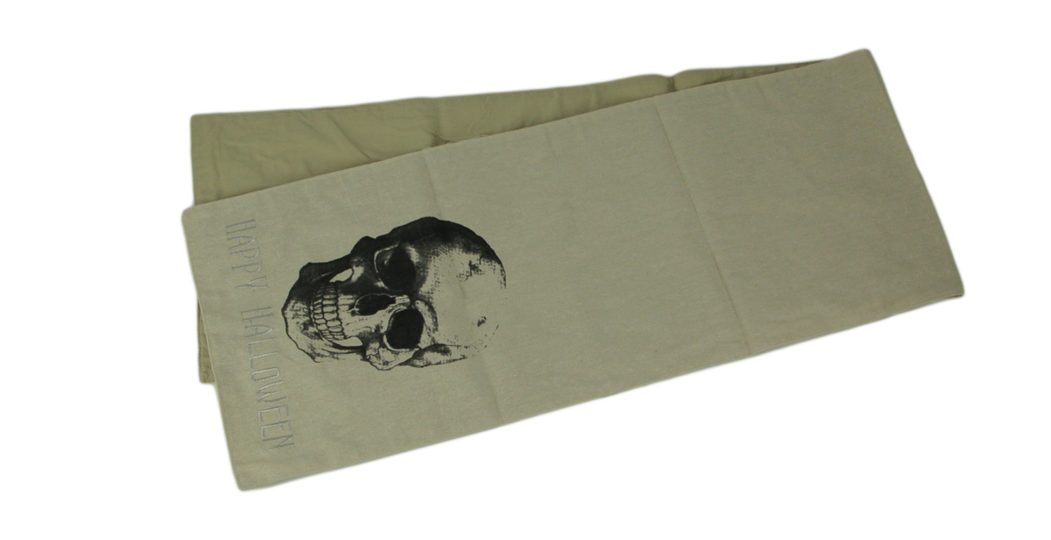 Primary image for Beige Cotton Gothic Skull Happy Halloween Table Runner 14 x 72 inch