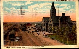 Cheyenne Wyoming Union Pacific Tracks Depot and Park  WB 1921 POSTCARD BK63 - £5.45 GBP